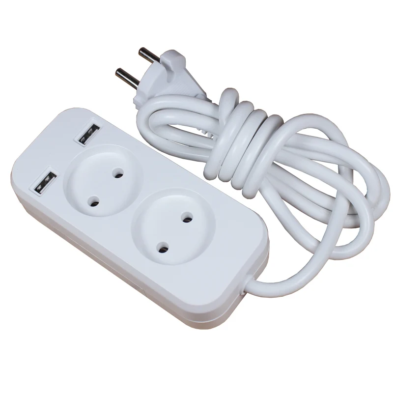 2021 настенный светильник 2 розеток Европейского 5V 2A USB удлинитель розетка с 1,5 м кабель CCA категории FE-02-1.5 белого цвета