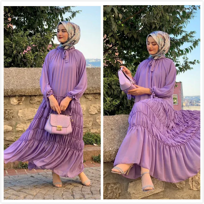 Ab043 шифоновое платье Юго-Восточной Азии, в стиле Instagram, Турция, малая, Индонезия, мусульманская женская одежда, фиолетовое шифоновое длинное ...