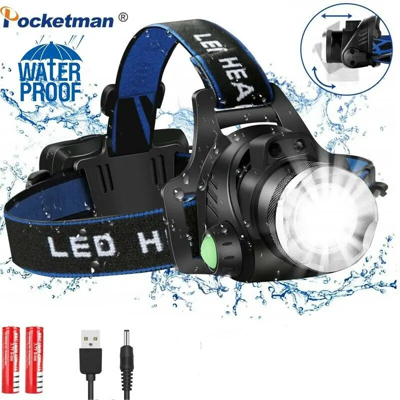 

Outdoor Headlamp LED Head lamp Headlight Waterproof Zooma Fishing Light Use 18650 Battery