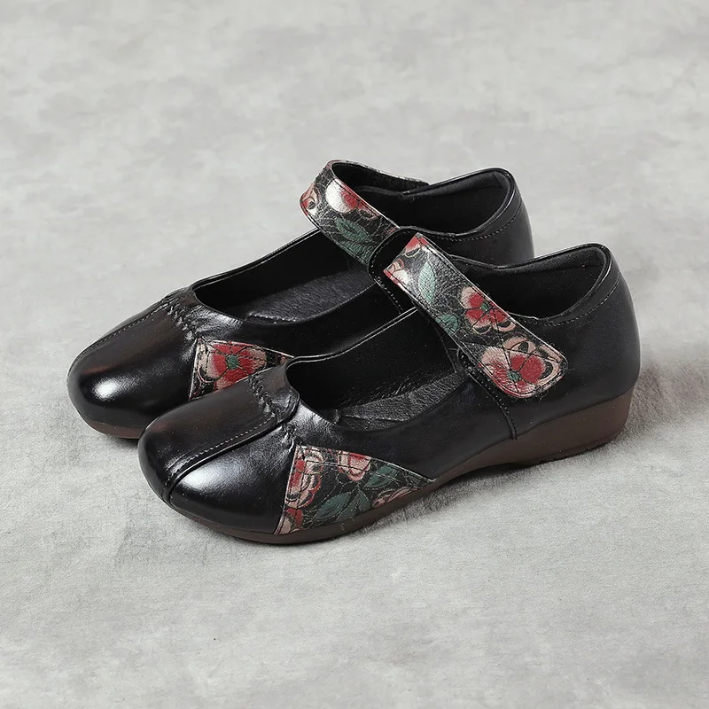 

Retro Loafers Split Leather Shoes 2021 Women Flats Female Casual Shoes Soft Bottom Breathable Ladies Red Black Mary Janes Shoes