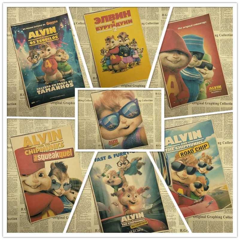 Винтажный постер Alvin and the Chipmunks из крафт бумаги настенные наклейки для гостиной