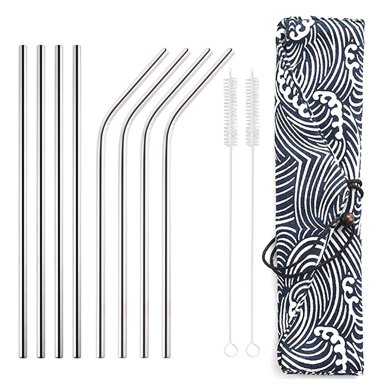8pcs Silver 4/8 шт. Многоразовые Высокое качество питьевой соломы 304 Нержавеющая сталь металлическая соломинка с чистящая щетка и Сумка Бар вечерние аксессуар - Цвет: 8pcs Silver
