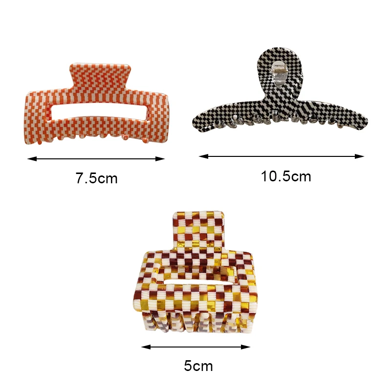 

Women Hair Claws Crab Plaid Color Hair Clips Rectangle Resin Plastic Geometric Hairpins Girl Decoration Gift Hair Accessories