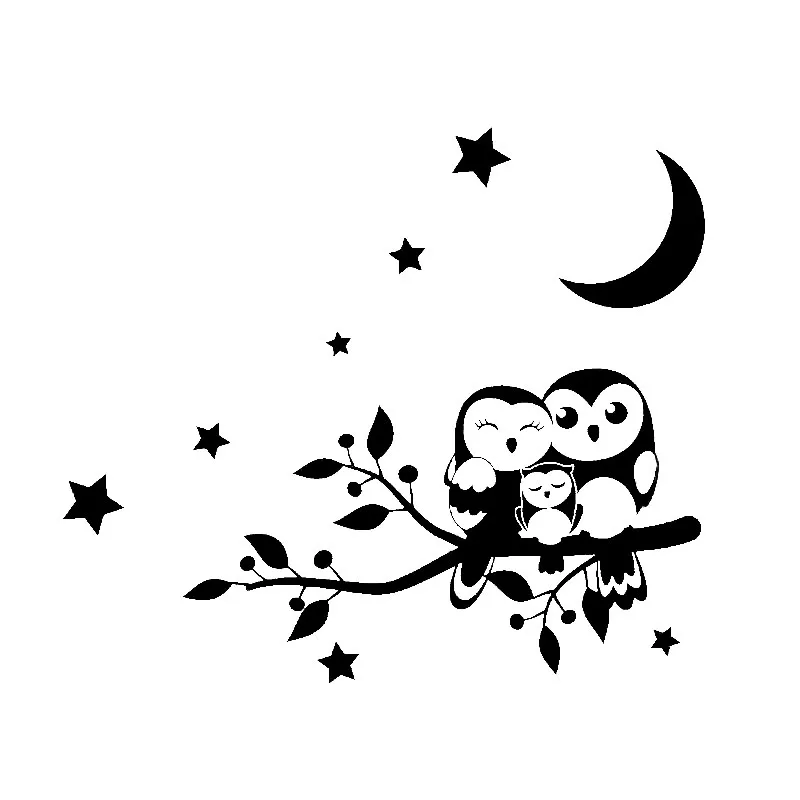 

Fashion Family Owl and Starry Night Sticker High Quality Car Decoration Personality Pvc Waterproof Decal Black/white, 16cm*18cm