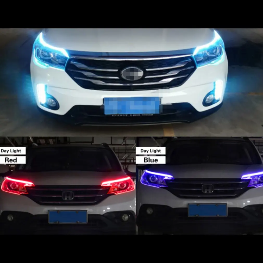 

2pcs LED DRL Car Daytime Running Light Dual Mode Flashing Waterproof Strip Auto Headlights Brake Flow Lights 12V Fluorescent