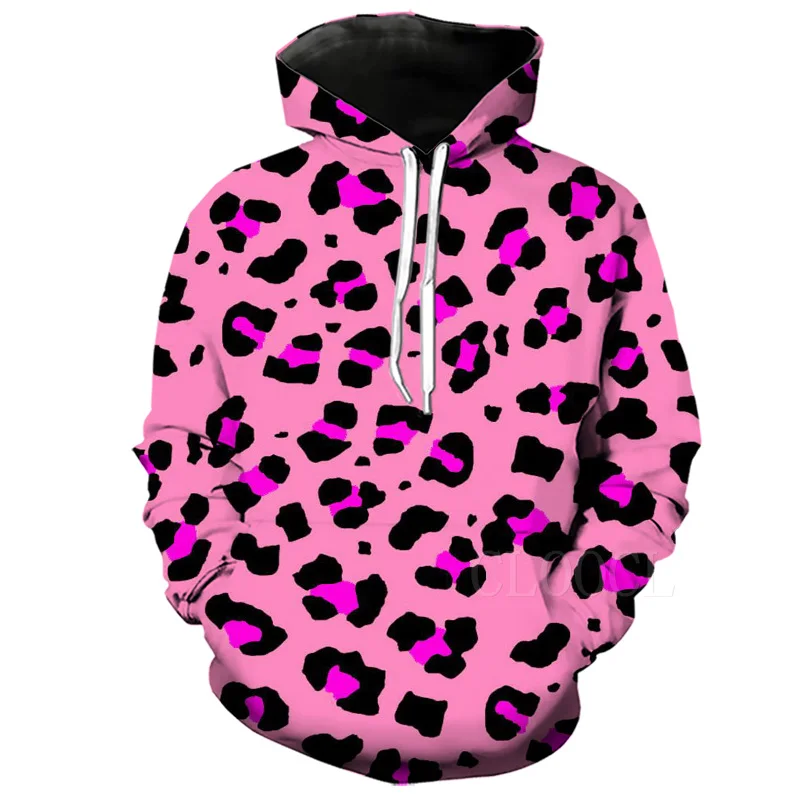 Повседневные розовые худи с леопардом толстовки 3D принтом леопардовая