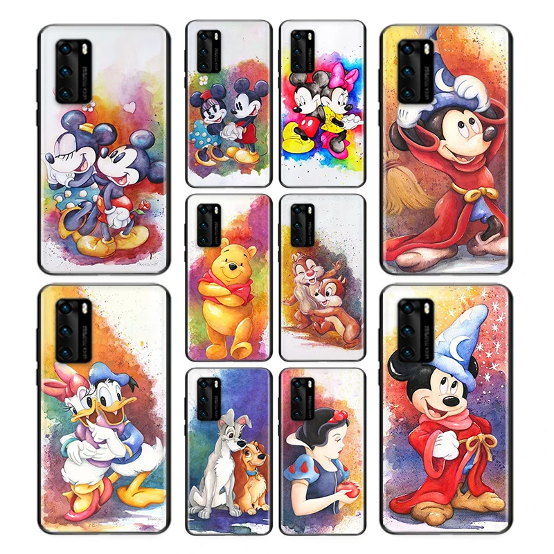 

For Huawei P40 P30 P20 P50 Pro Plus P10 P9 P8 Lite 2019 2017 RU E Mini Black Colorful Disney Mickey Soft TPU Phone Case