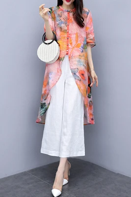 Женские свободные брюки из двух частей топ с принтом и широкие повседневный