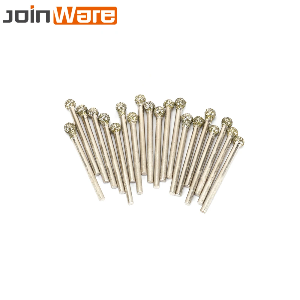 

20Pcs 3MM Shank Diamond Grinding Head Round Ball Shape Engraving Abrasive Burrs Rotary Tools 46 Grit 6MM Head Dia 45MM Length