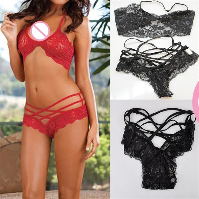 

Hot sales Sexy Woman Lace Sleepwear Halter Underwear Linerie -strin Black Red Black/Red Sexy Underwaer Female
