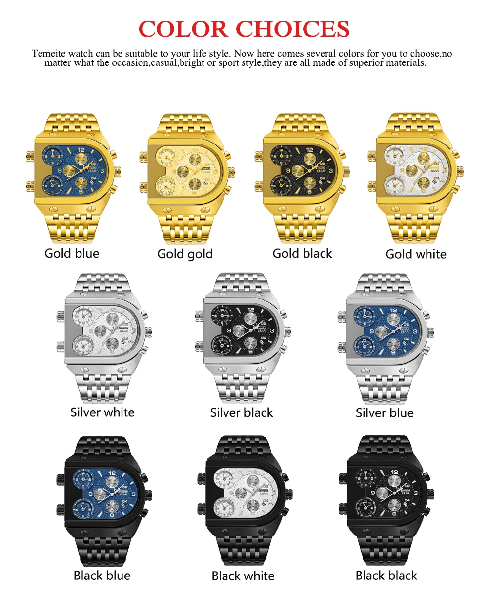 Мужские водонепроницаемые кварцевые часы в стиле милитари TEMEITE | Наручные