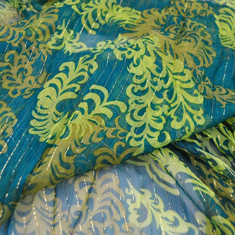 

Metallic Bling Silk Georgette Shimmer Floral Printed Qualified Shiny Silk Breathable Fabric