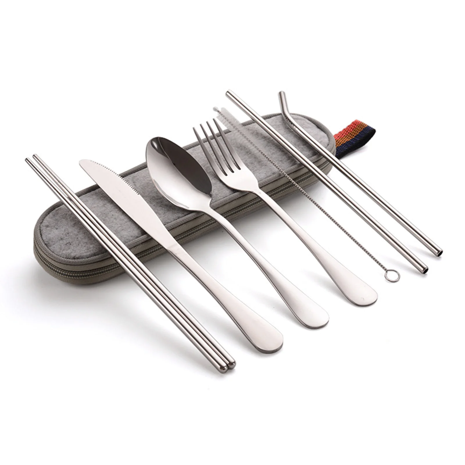 

New Portable Utensils Set Stainless Steel Flatware 8pcs Reusable Travel Cutlery Set for Outdoor Camping Traveling