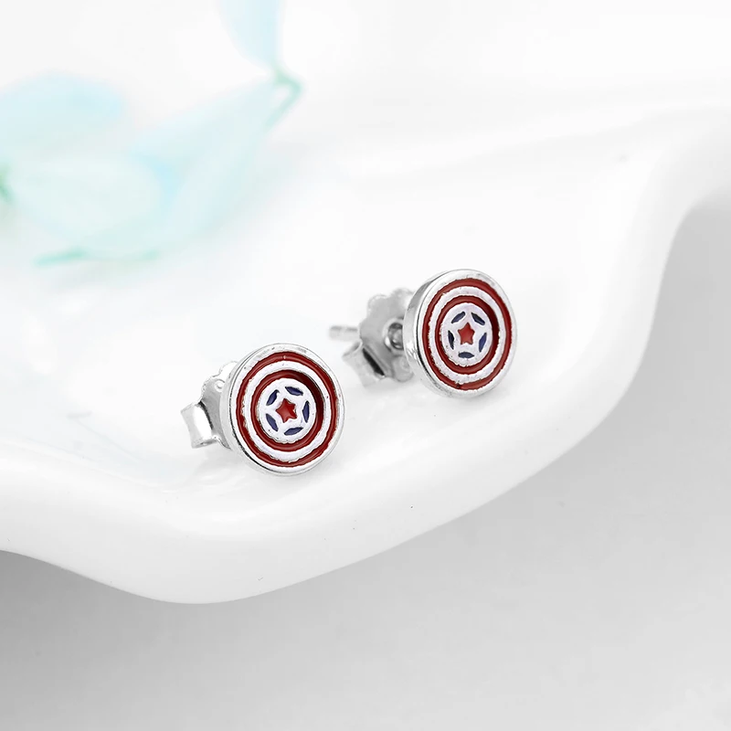 Round shape 925 Sterling Silver Star Enamel Earrings DIY Stud For Children Girl Fashion Handmade Jewelry Gift | Украшения и