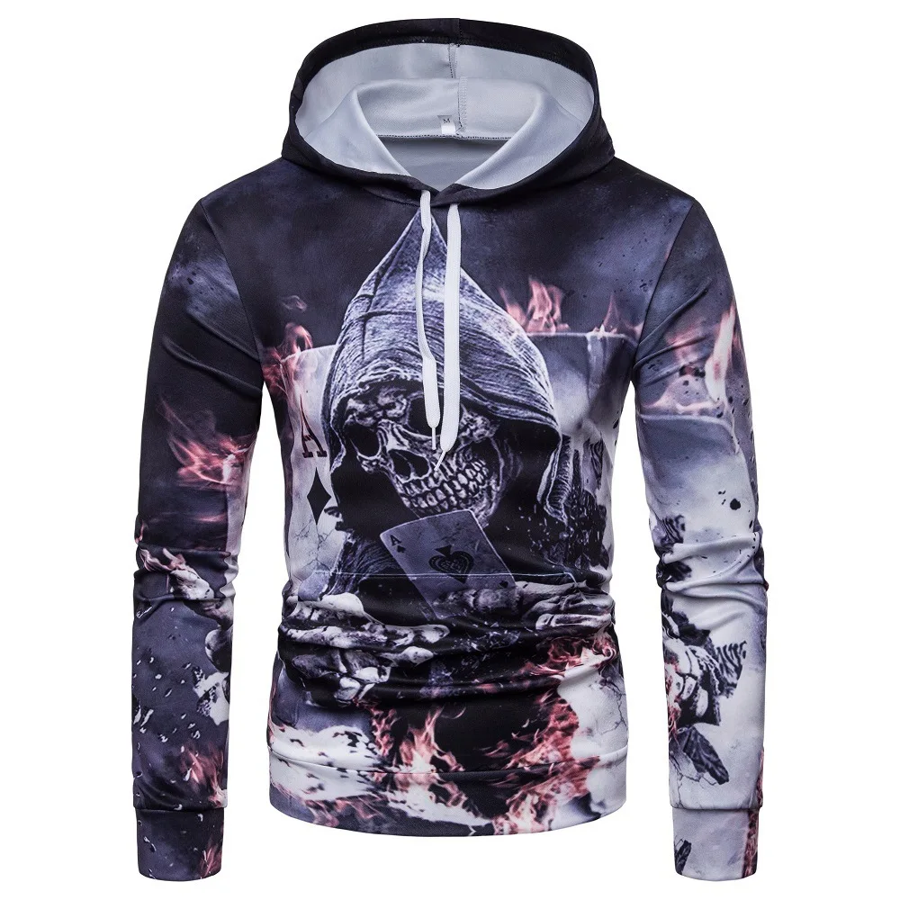 Мужская толстовка с капюшоном модная 3D принтом черепа свободная и большого
