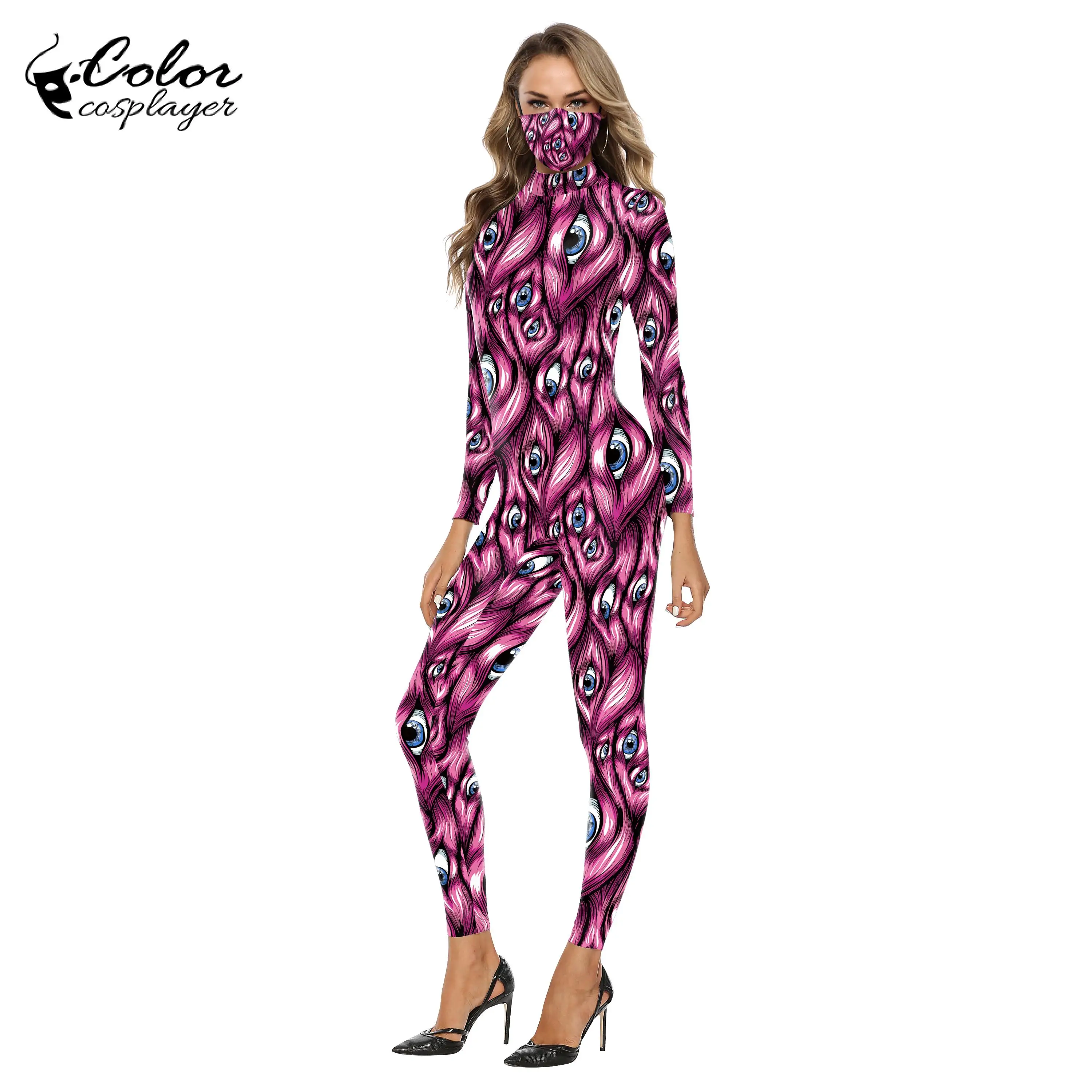 

Color Cosplayer Fashion Zentai Halloween Costume Carnival Party Jumpsuits Pattern 3D Printed Women Sexy Cosplay Bodysuit Catsuit