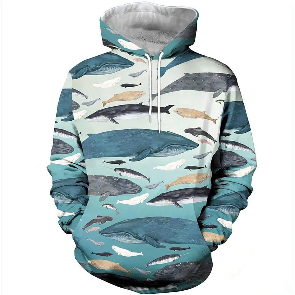 Худи с 3D принтом морской жизни Кита Повседневная Уличная Толстовка в стиле