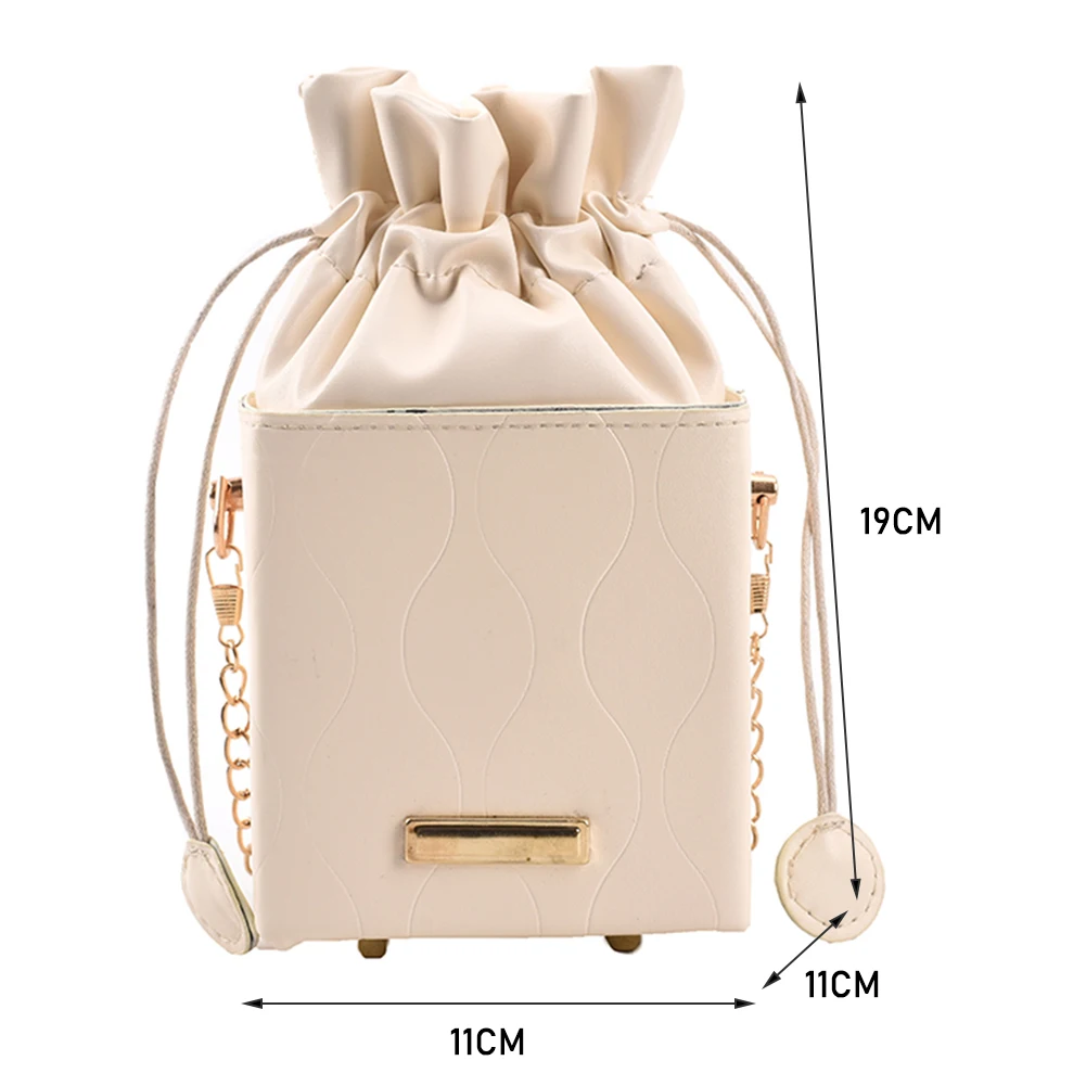 

Vintage Women Casual PU Drawstring Box Shoulder Bag Chain Party Square Shaped Chain Purse Luxury Lady Evening Clutches Bags