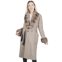 real fur coat winter jacket women 100 natural fox fur collar cuffs cashmere wool blend oversize outwear
