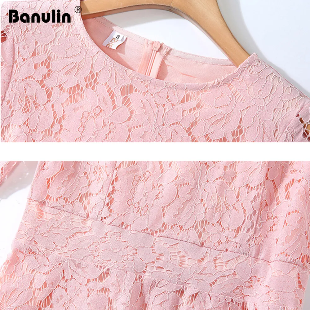 

Banulin 2020 Spring Lace Dresses Women Floral Crochet Hollow Out Vestidos Work Casual Elegant Ladies Evening Party Dress