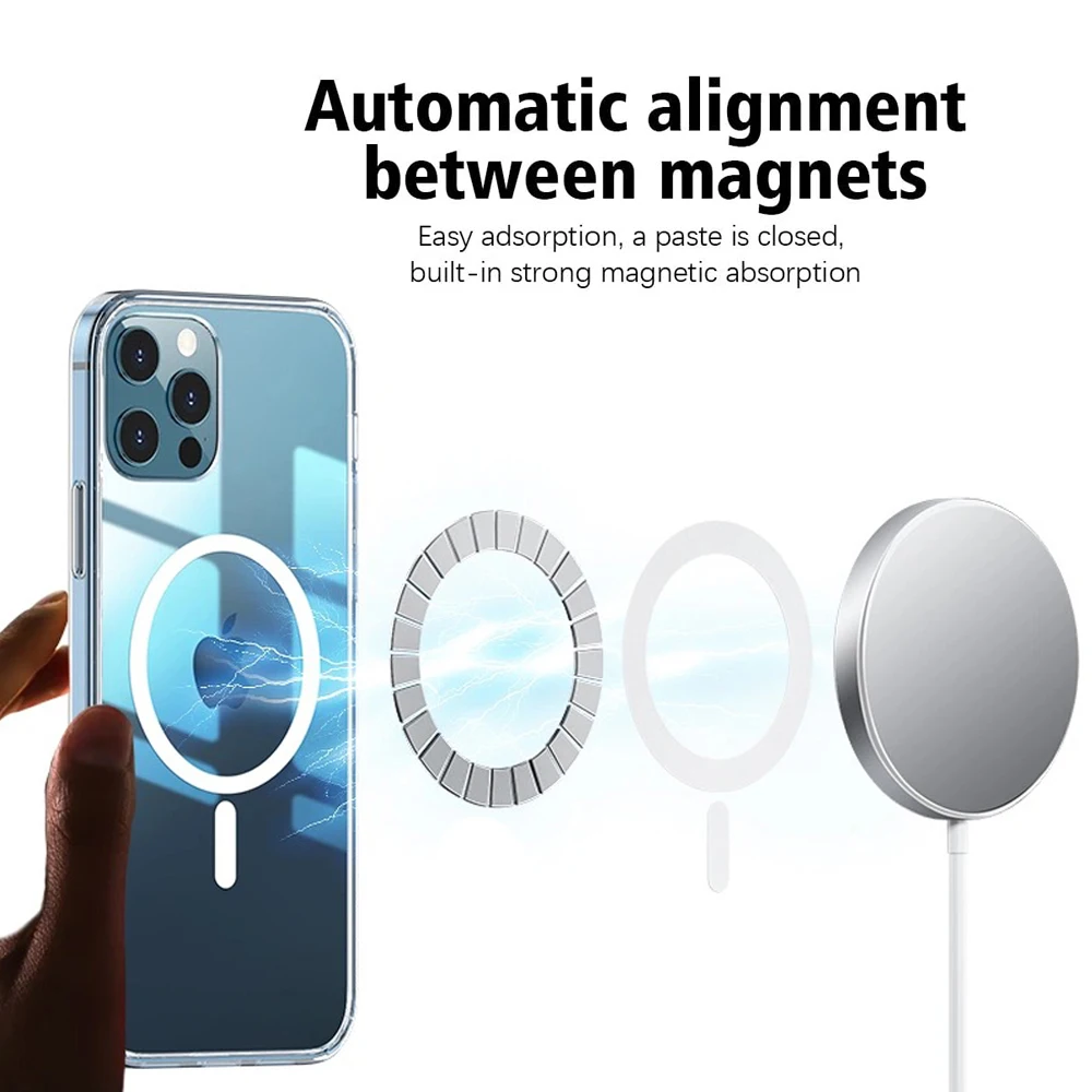 Магнитный Прозрачный чехол для iPhone 12 pro max поддерживает беспроводную зарядку с