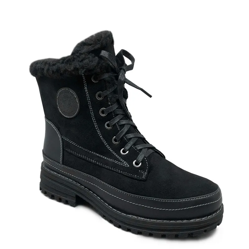 Suede Black CAILASTE/классическая женская зимняя обувь с круглым носком на шнуровке, на молнии; теплые плюшевые стельки на платформе; Ботинки martin для пеших прогулок; удобные зимние ботинки - Цвет: Suede Black