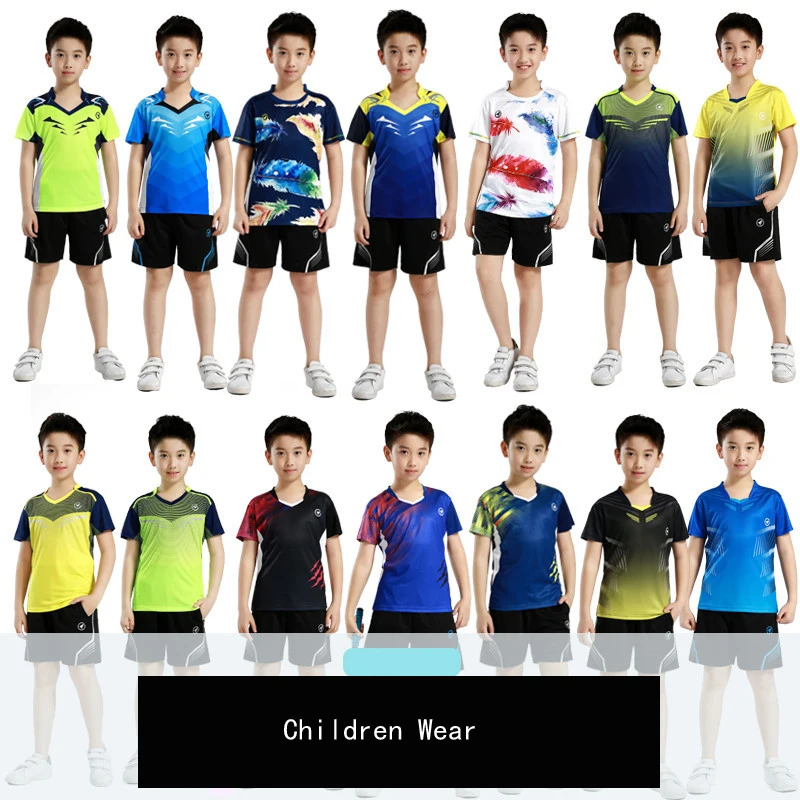 Male-Femal-Child Tennis T-Shirts , OV- Collar Quick Dry Tennis T-Shirt, Girls Badminton Clothes ,Boys Kit Table Tee Shirt Shorts