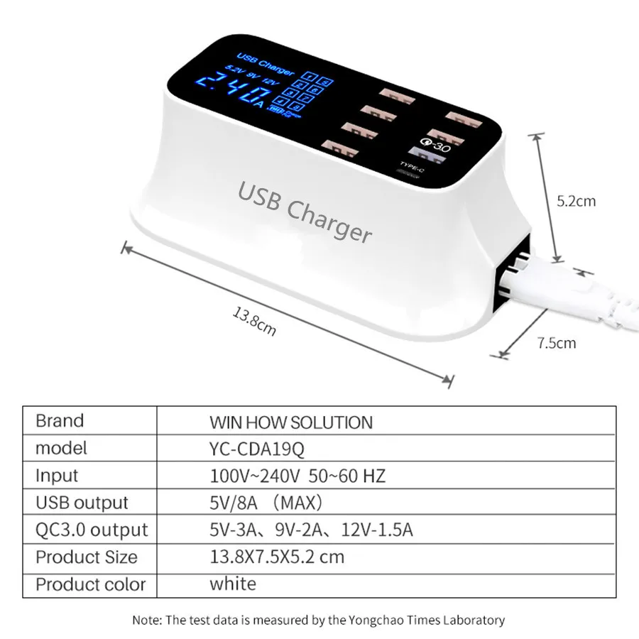 VIKEFON USB зарядное устройство 8 портов Быстрая зарядка 3,0 QC 3,0 Мобильный телефон светодиодный дисплей быстрое зарядное устройство адаптер для iPhone Xiaomi usb-зарядное устройство