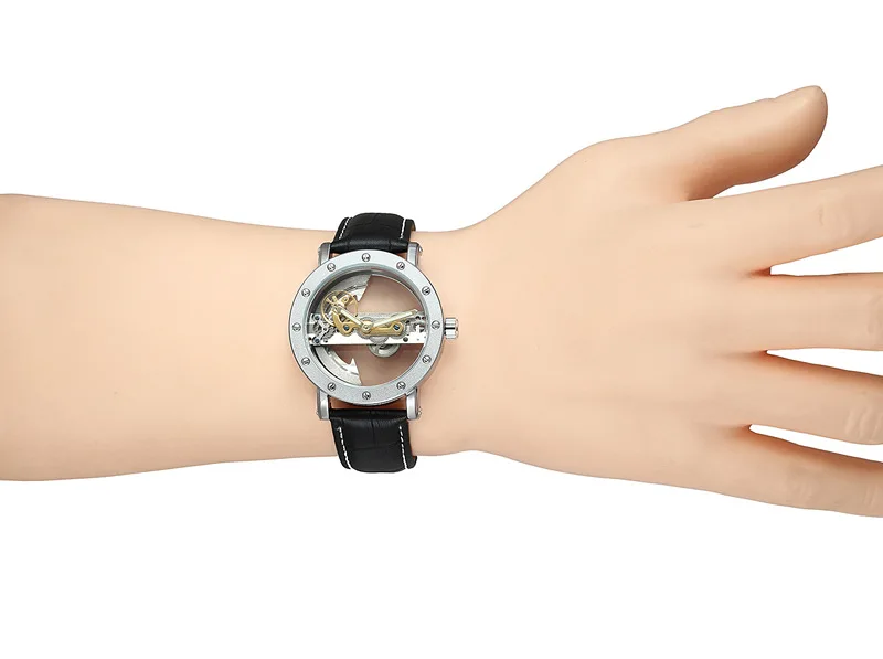 

Forsining Minimalism Design Leather Transparent Skeleton Men Watches Top Brand Luxury Steampunk Mechanical Automatic Wristwatch