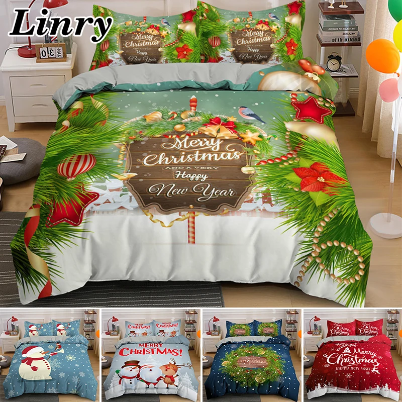 

Merry Christmas Gifts Comforter Bedding Set New Year Duvet Cover Single Double Queen King Size Quilt Cover 2/3PCS For Kids Adult