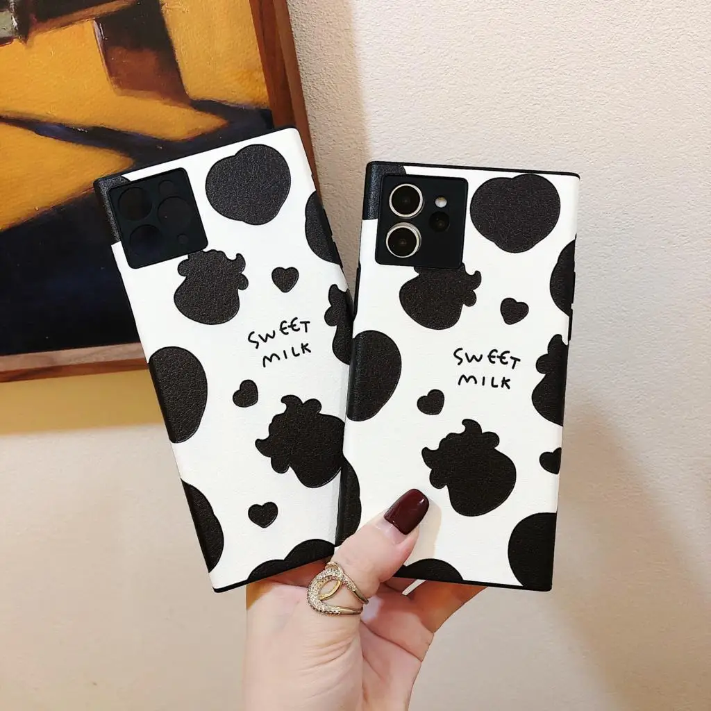 

Милый чехол с принтом коровы и молока для iPhone 11 XR 8 XS Max XR 7 Plus X 12 Pro Max, роскошные квадратные чехлы с сердечками для молочного скота SE 2020