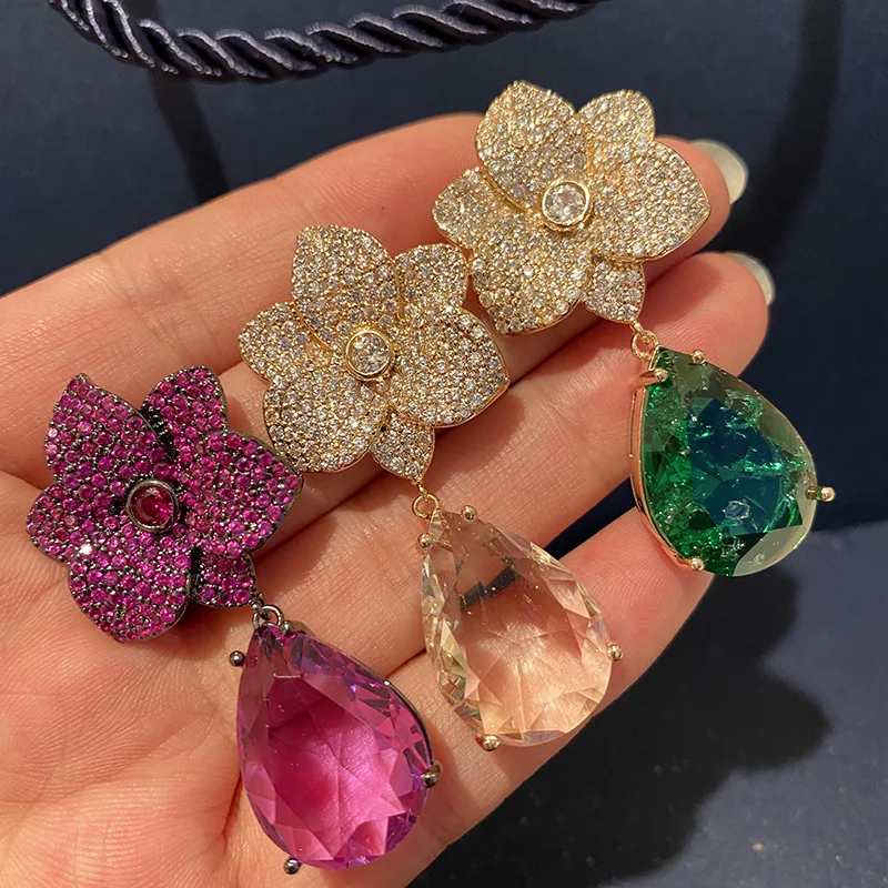 

Прозрачные супер сверкающие циркониевые элегантные длинные стильные серьги в виде лепестков роскошные серебряные иглы