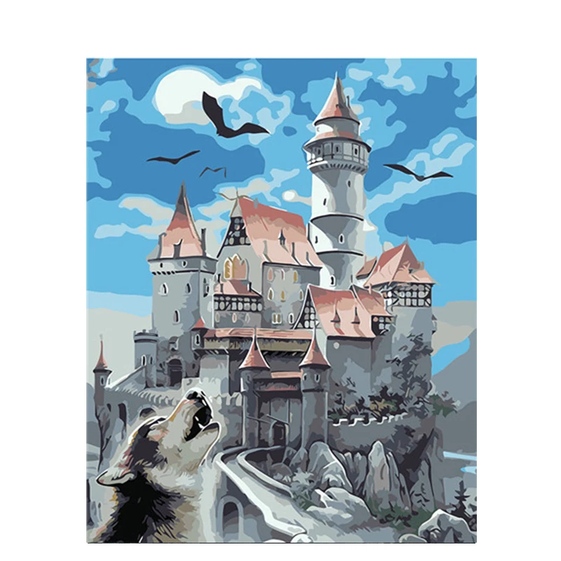 

Castle Oil Paint By Number Wolf Color Acrylic Painting On Canvas With Frame HandPainted DIY Craft Kits For Adults Home Decor Art