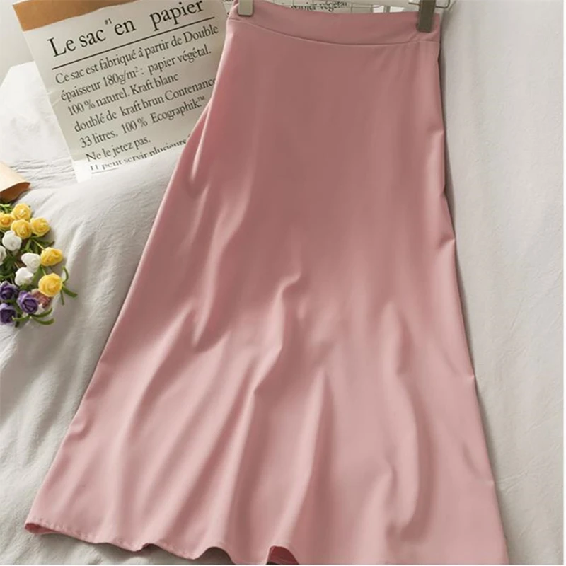 

New Arrival Women A Line Skirt High Waist Summer 2021 New Solid Color Elegant OL Casual Female Skirts Faldas Mujer