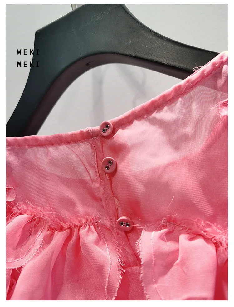 

4.15 High Quality Summer Short-sleeved Pullover Blouse Women Pink Petals Silk Chiffon Tops Womens Shirts Blouses High Street