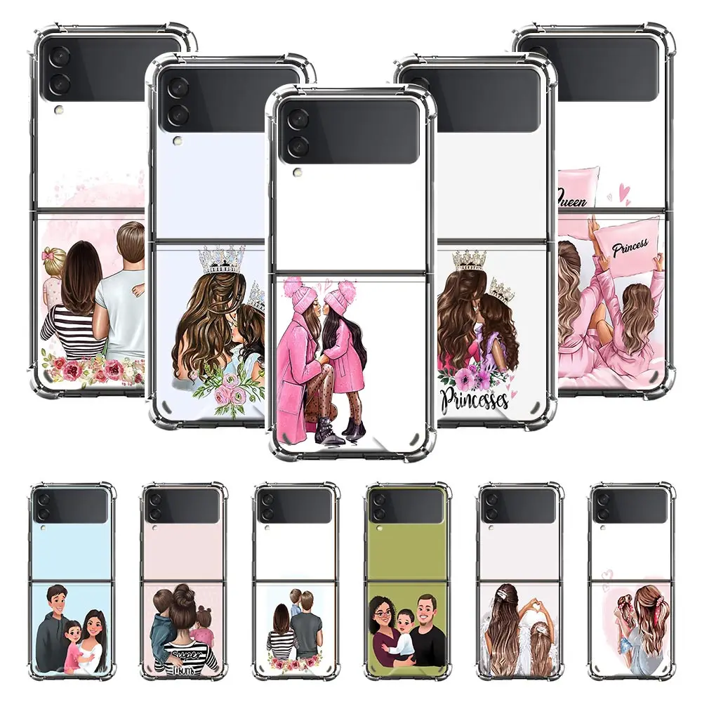 

Air Case for Samsung Galaxy Z Flip 3 5G Cell Phone Bag ZFlip 6.7" PC Segmented Protect Cover Coque Bag Love Flower Mom Baby