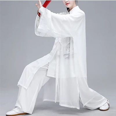 Женский Hanfu Taiji наборы одежды костюм Тан кунг-фу изысканный элегантный тай-чи из трех предметов одежды боевых искусств шаль чернильная живопись - Цвет: White