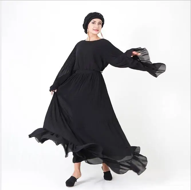 Элегантное мусульманское шифоновая абайя платье Vestidos кардиган-кимоно свободные длинные халаты Jubah Ближний Восток Eid Рамадан исламский - Цвет: black