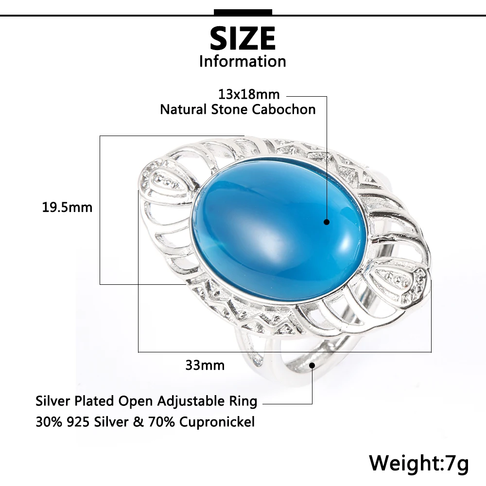 

Women Men Vintage Natural Stone Turquoises Blue Onyx Tiger Eye Joint Rings Amethysts Silver Plated Open Wedding Rings Jewelry