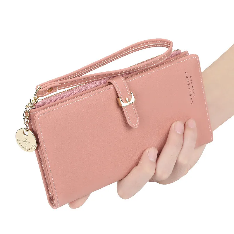 Women Wallets Long Solid Color Zipper Hasp Wristband Coin Purses Female Multifunction Clutch Phone Bag Card Holder Money Clip