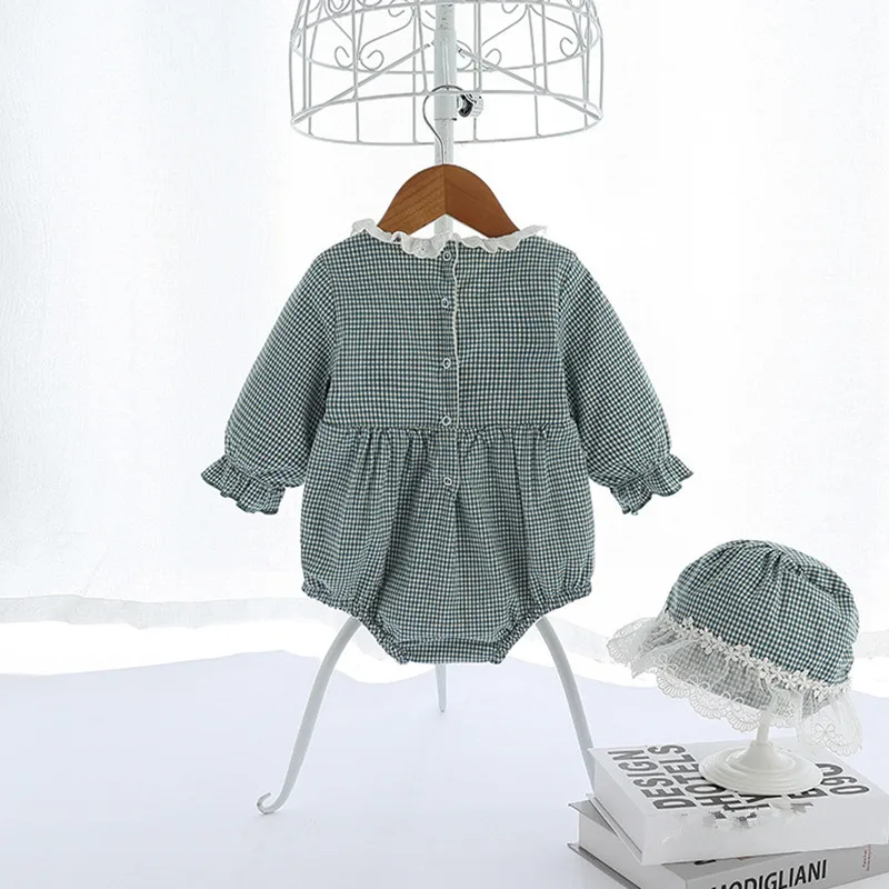 Baby Winter Bodysuits Plus Velvet Thick Plaid Baby Girls Jumpsuit 0-2 Yrs Newborn Baby Girls Overalls Toddler Outerwear for Kids