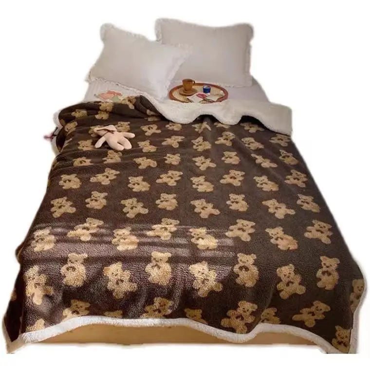

Korean Cute Bear Lamb Fleece Blanket Autumn and Winter Thickened Children Blanket Leisure Nap Blanket Can Double Skin Warming