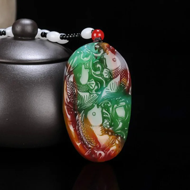 Ожерелье с подвеской в виде трех Карпов из натурального нефрита|Подвески| |