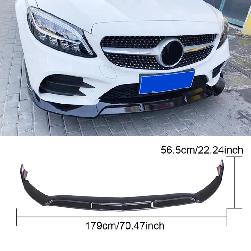 W205 Car Front Lip Chin Bumper Spoiler Splitters Body Kit For Mercedes-Benz C Class Sport C250 C300 C350 2015-2019 3Pc | Автомобили и