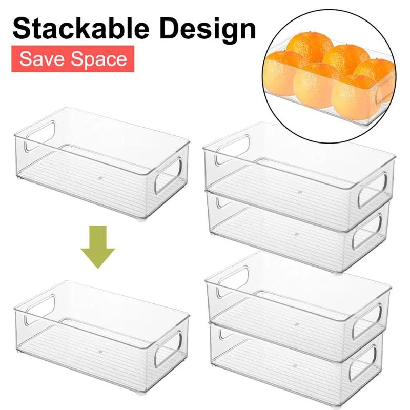 Refrigerator Organizer Bins Stackable Fridge Organizers with Cutout Handles for Freezer Kitchen Countertops Cabinets for Food