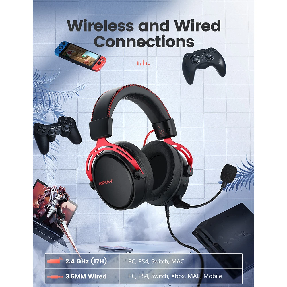 Беспроводная игровая гарнитура Mpow Air 2 4G для PS5/PS4/ПК компьютерные наушники с