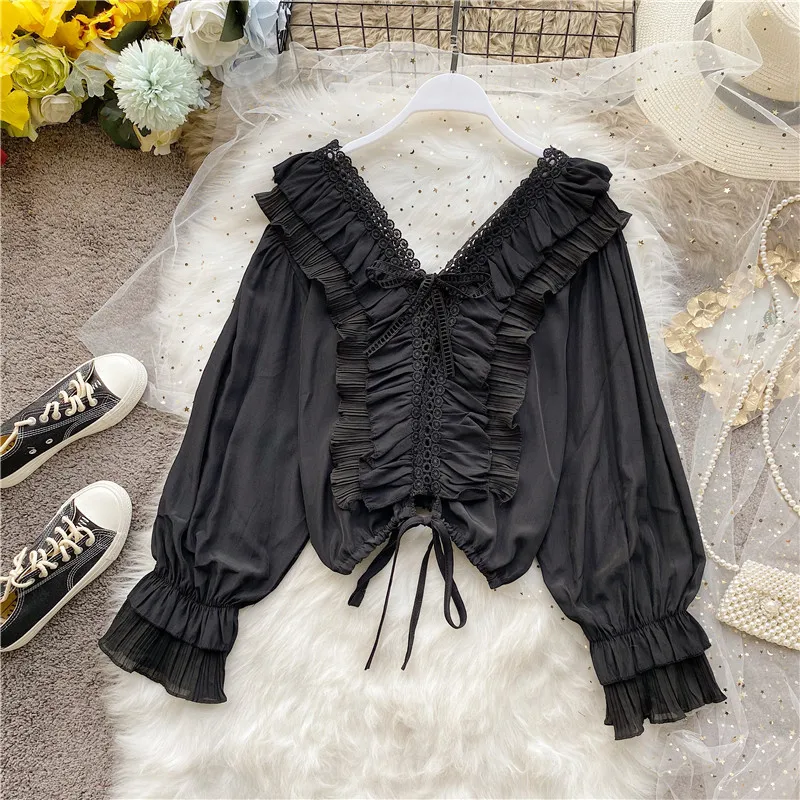 Женские топы и блузки 2020 модная винтажная пикантная блузка с V-образным вырезом