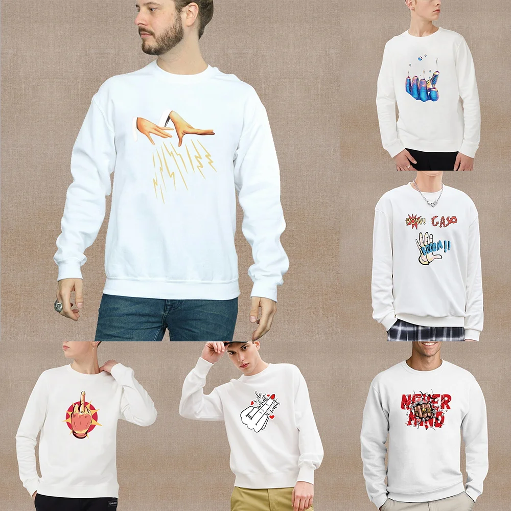 

Mens O-neck Pullovers Spring Autumn Fashion Hoodie Casual Comfortable Hand Print Sweatshirts Round Neck Teenagers Streetwear