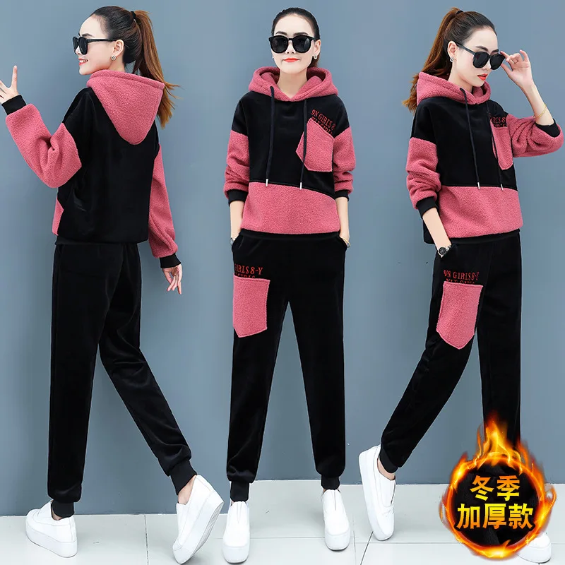 

Зимний плотный флисовый женский спортивный костюм размера плюс, спортивная одежда, термобелье, одежда для пробежек, повседневный комплект, ...