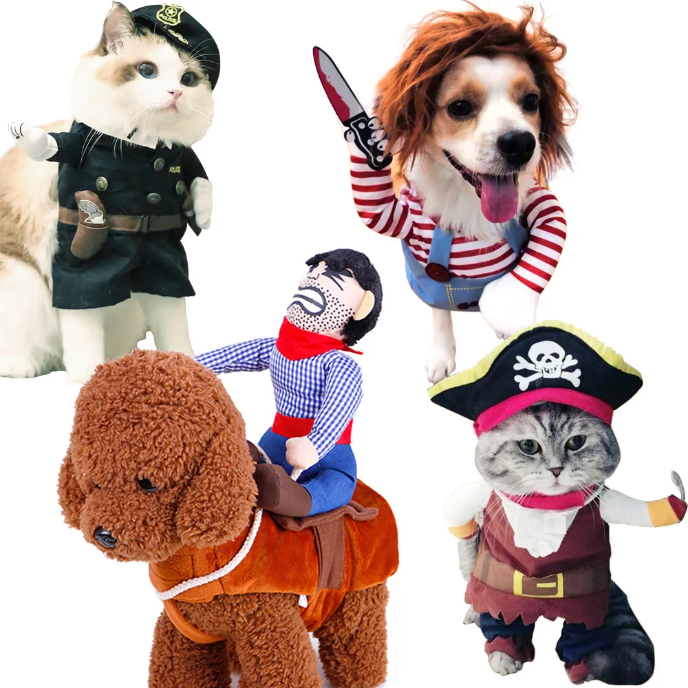Cartoon Pet Cowboy Riding A Horse and Transforming Into Cat Dog Halloween Outfits Cat costume pet Clothes Photo Props